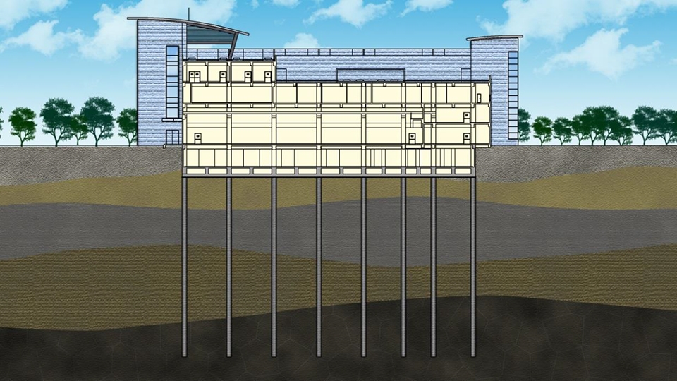 筏式深椿的基底設計讓建築更加穩固安全。